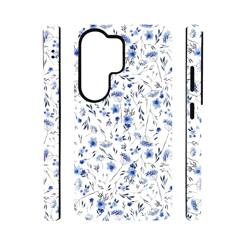 qizjio Cute Floral Phone Case – Blue Flower Aesthetic, Shockproof Cover for Samsung Galaxy S26 Ultra