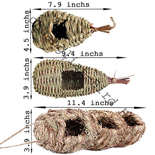Hand-Woven Teardrop Shaped Eco-Friendly Birds Cages Nest Roosting,Grass Bird Hut,Hanging Bird House,Cozy Resting Place,100% Natural Fiber,Ideal For Birds - Provides Shelter From Cold Weather #TOP1