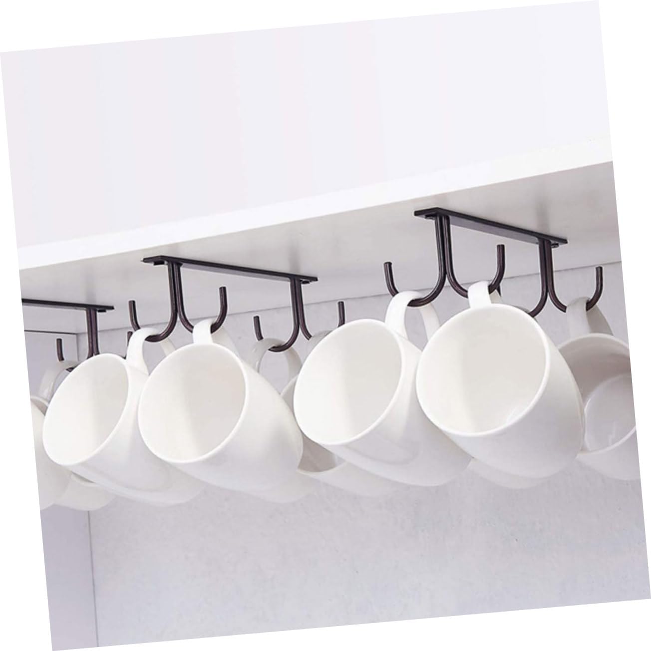 4-Piece Black Metal Wine Cabinet Hooks Under Cabinet Mug Holder Rack Adjustable Cup Hanger for Kitchen Delicate Cup Drying Rack for Home Accessories