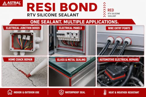 Image of GREENARTZ Resi-Bond RTV Silicone Sealant 50ml for electrical home crack joint sealing (1, Red)
