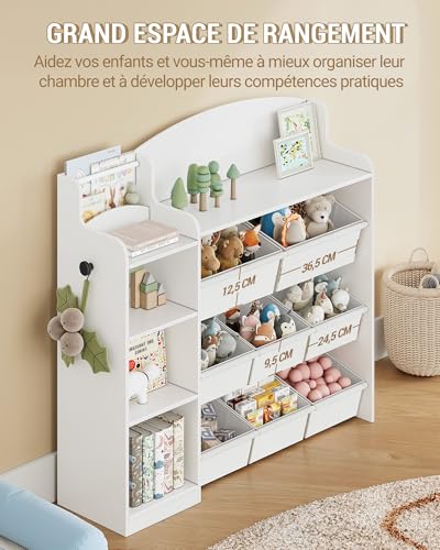 Miniatura 7 de Hzuaneri 110cm Estanteria Infantil, Madera, Con 8 Cajas De Tela No Tejida, Organizador Juguetes Para Dormitorio Infantil, Salón, Estudio, 30 X 110 X 104 Cm, Blanco Kb42003w