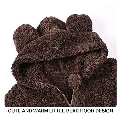Baby Fleece Jumpsuits Infant Bear Ear Snowsuit Newborn Hooded Romper Warm Coat4