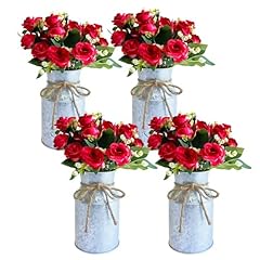 4 Silver Vases & 8 Red Roses