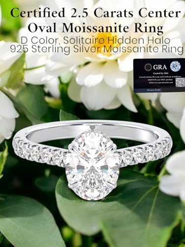 Certified 2.5 Carat Oval Moissanite Engagement Ring for Women, D Color VVS1, 925 Sterling Silver with 18K White Gold Plating, Hidden Halo Solitaire Bridal Ring - Image 7