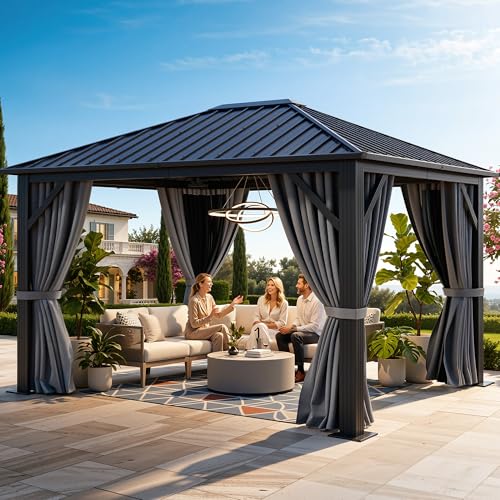YITAHOME 10'X12' Single Hardtop Gazebo Metal Outdoor Patio Galvanized Iron
