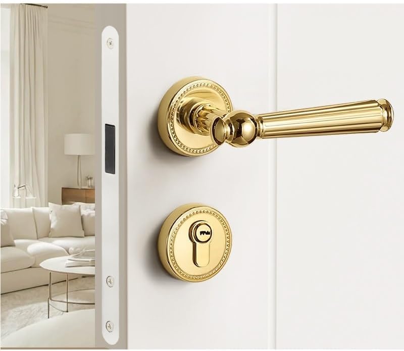 Door Knob Interior Door Handle with Lock Door Lever for Bathroom and Bedroom Zinc Alloy with Mortise Lock and Magnetic Locks Doors Levers(Color2)