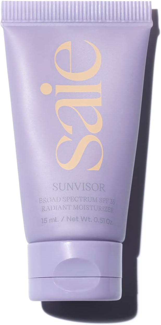 Saie Mini Sunvisor Broad Spectrum Face Sunscreen Moisturizer SPF 35 - Hydrating Daily Sunscreen with 100% Sheer Mineral Zinc Oxide, Hyaluronic Acid + Vitamin C for Radiant, Dewy Skin (0.5 fl oz)