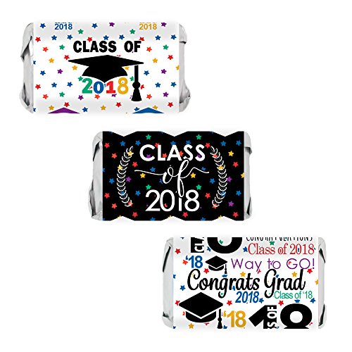 Class of 2018 Graduation Miniatures Candy Bar Wrapper Stickers, Set of 54 (Multi-Colored)