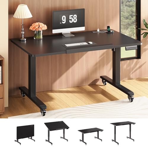 SEDETA 47 x 24 Inches Electric Standing Desk, 180° Tiltable Mobile Rising Computer Desk Height Adjustable with Wheels for Drawing/Writing/Gaming/Stud