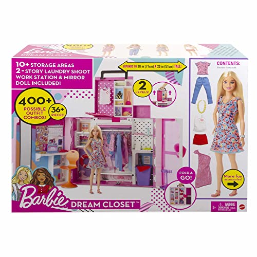 Barbie Coffret Dressing Deluxe de (60cm) avec poupée Blonde, 15 espaces de Rangement, Plus de 30 Tenues et Accessoires, Jouet Enfant, Dès 3 Ans, HGX57