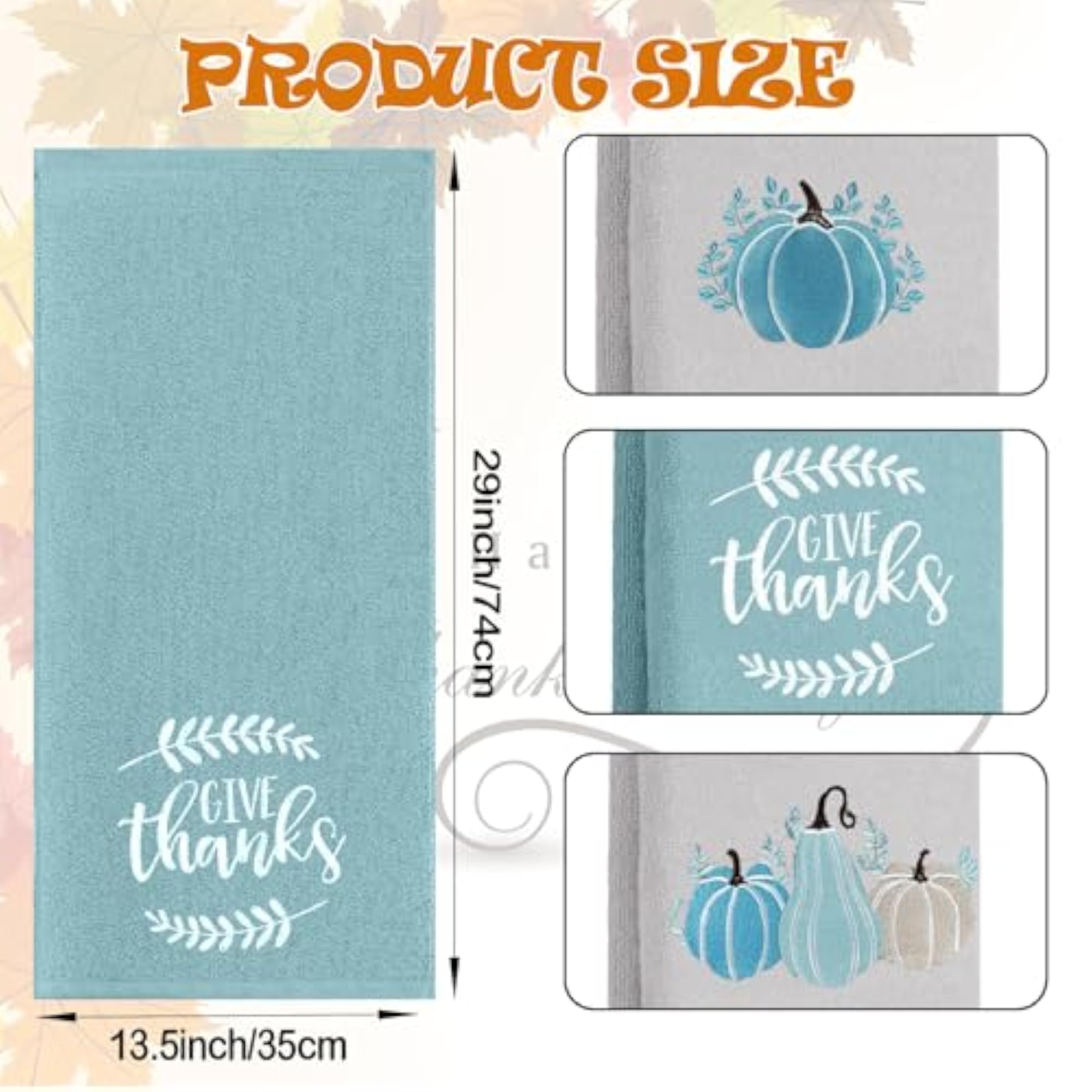3 Pcs Blue Fall Hand Towels, Cotton Embroidered