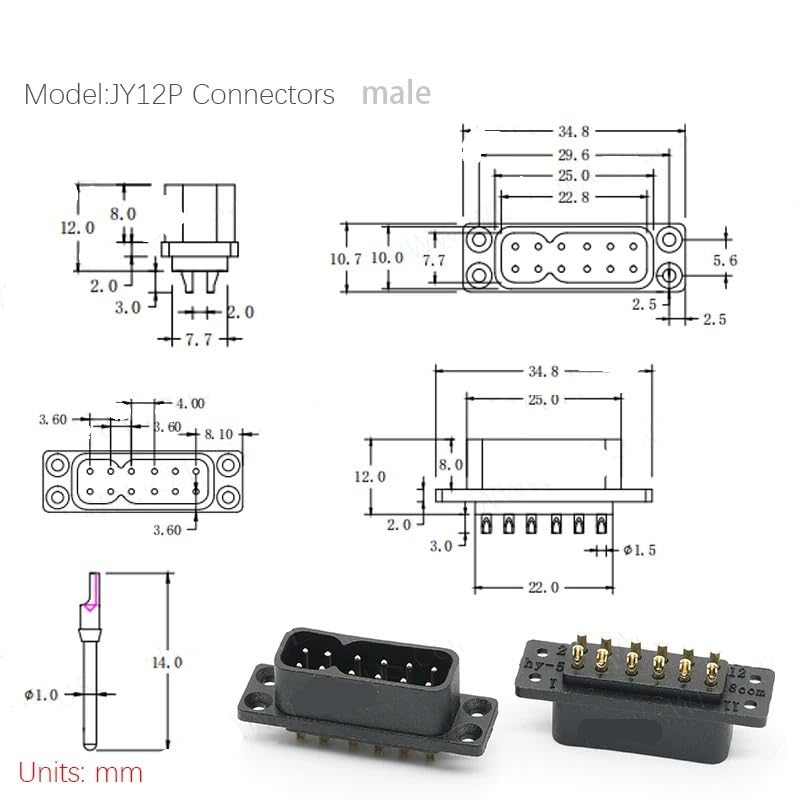 Conector de potencia alta temperatura JY12P macho hembra miniatura 2