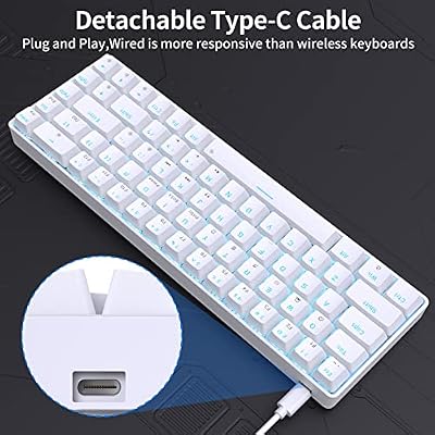 DIERYA T68SE 60% Gaming Mechanical Keyboard,Ultra Compact Mini 68 Key with Brown Switch Wired Keyboard,Anti-Ghosting Keys, for Windows Laptops and PC Gamers,White