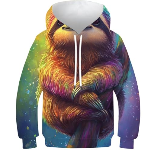 Sweat à capuche enfant paresseux arc-en-ciel 3D 9-11 ans avec poches