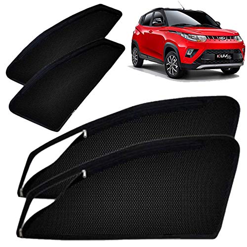 Image of Autofact Magnetic Car Sunshades Compatible with Mahindra KUV100 (Set of 4) - Easy Installation, UV Protection, Keeps Car Cool (Front 2 with Zippers for Easy Access, Rear 2 Without Zippers)