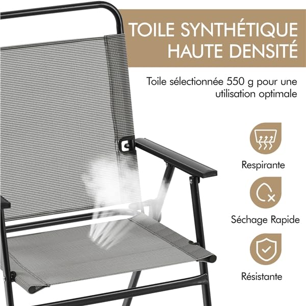 Yaheetech Lot de 4 Chaise de Jardin Extérieur Chaise Pliante Camping Portable Tissu en Polyester Respirant et Robuste Gris