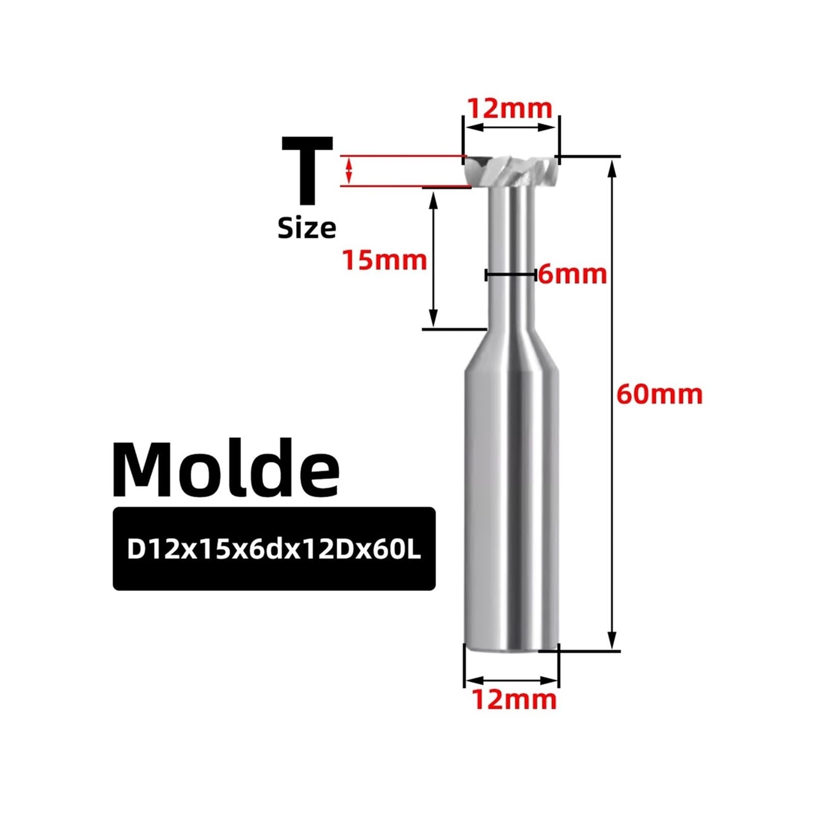 Fresa per scanalature a T Fresa a T con scanalatura CNC Fresa a T in carburo di tungsteno Frese in alluminio for 0,5-12 mm(D12x15x6dx12Dx60L,T is 0.3mm)