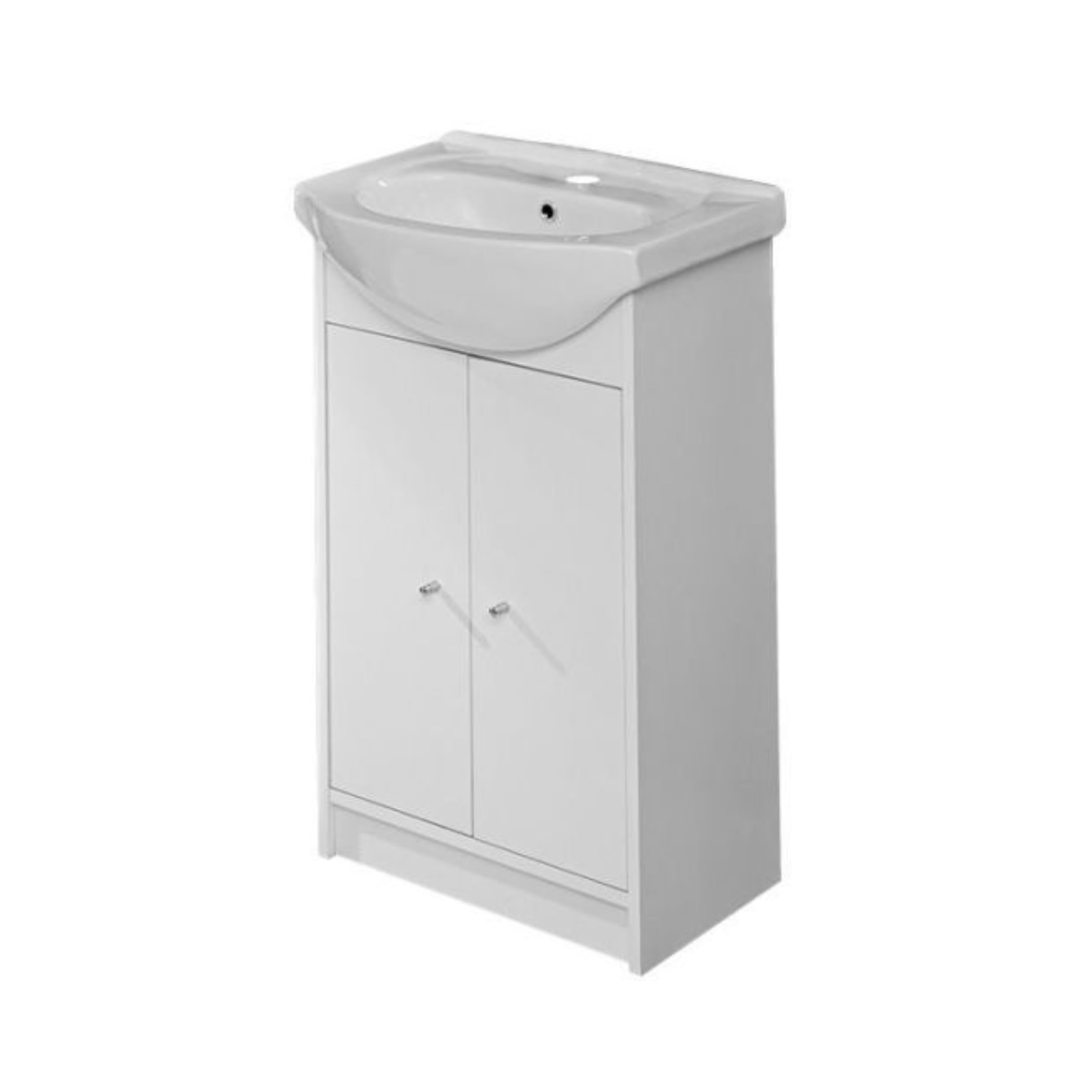 Domodomo - Armadietto da bagno con lavandino, 85 x 50 x 25,5 cm, laccato, elegante set con lavabo in ceramica, mobile bagno con lavabo (manico rotondo bianco)
