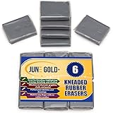 June Gold Kneaded Rubber Erasers, Gray, 6 Pack - Blend, Shade, Smooth, Correct, and Brighten Your...
