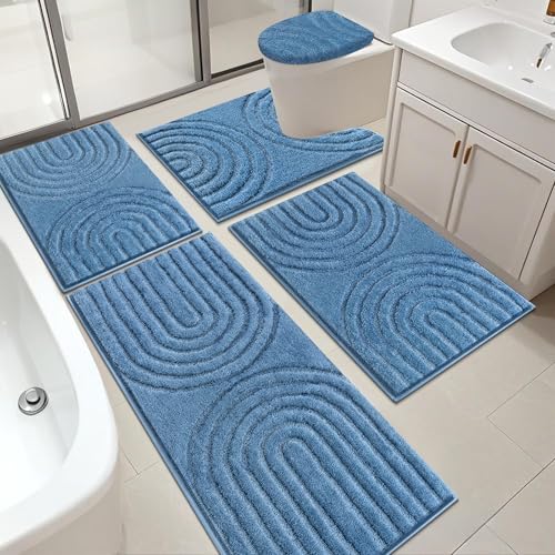 HEBE Bathroom Rugs Set 5 Piece, Non Slip Washable Microfiber Bath Mats Set by HEBE RUGS - Used condition - US$38.62