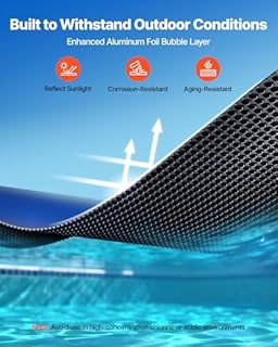 VEVOR Solar Pool Cover, 32 x 16 ft Pool Bubble Cover, 16 Mil Pools Solar Blanket with Dual Heat-Locking Air Layer for Pools, Daytime Heat Absorption, Nighttime Heat Retention, Blue & Silver, Cuttable