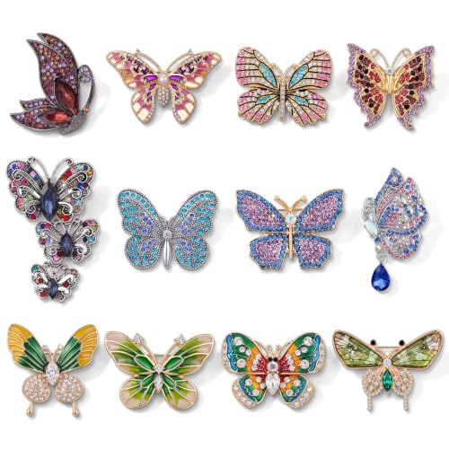 Image of Junkin 12 Pcs Women Brooches Bulk Vintage Rhinestone Pin Set