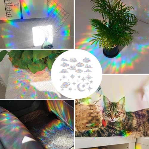 28 Stück Prisma Fensteraufkleber,Regenbogen Folie Fenster,Suncatcher Sticker Elektrostatische Adsorption,Fensterfolie Regenbogeneffekt für Fensteraufprallschutz,Schiebetüren,Fensterglasdekorationen