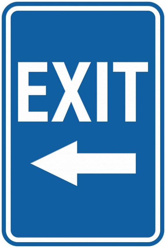 Signs ByLITA Portrait Round Exit Left Arrow Sign with Adhesive Tape, Mounts On Any Surface, Weather Resistant, Indoor/Outdoor Use (Blue) - Medium