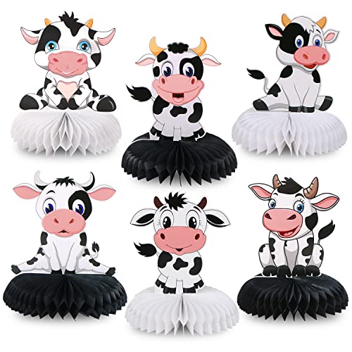 Cow Print Honeycomb Centerpieces, BENBO 6Pcs Cow Table Topper Honeycomb 3D Cow Theme Party Farm Animals Honeycomb Paper Fan Cow Cutouts for Children's Birthday Western Cowboy Baby Shower Party Favors