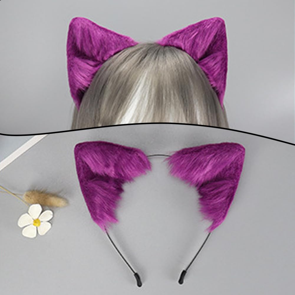 ILUFAM Handmade Fox Cat Ears Headband Animal Ears Hair Hoop for Halloween Costume Cosplay Party Headwear (Purple) - Image 3