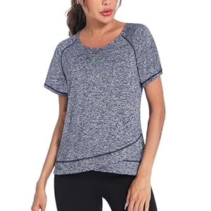 Tee Shirt de Sport Femme Ample T-Shirt Femme à Manches Courtes Tshirt de Yoga et Pilates Femme Ourlet Croisé, Couleur Unie S-XXL