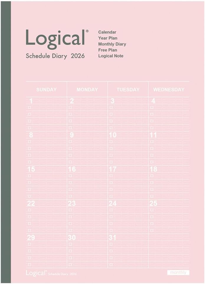 Nakabayashi Logical Diary 2026 Monthly Note Type A/B5/Pink NS-B502-26AP