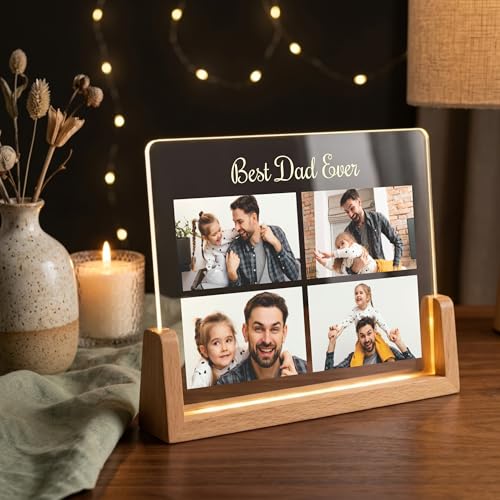 Image of Giftplease Personalized Best Dad Ever Acrylic LED Photo Lamp with Wooden Base | Custom Photo Night Light for Dad | Fathers Day Gift, Birthday Gift for Father, Personalized Desk Decor