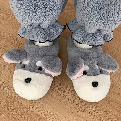 123Arts Plush Schnauzer Dog Slippers Soft Plush Non Slip Indoor Winter Warm Slippers4