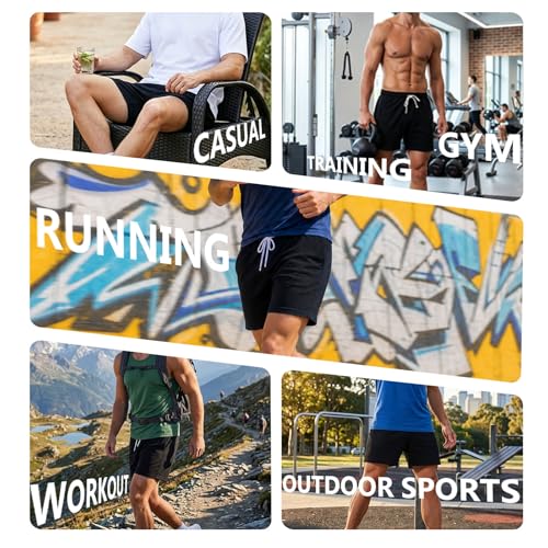 Jeixopu Mens Athletic Gym Shorts 5" Cotton Jogger Workout Casual Lounge Sweat Shorts with Pockets (Black-L) - image 8