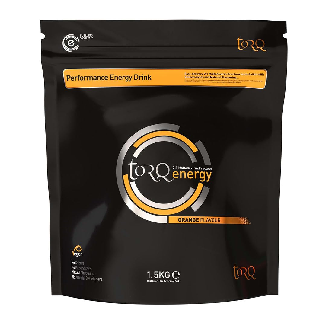 TORQ Flavoured Electrolyte Powder - Natural Orange Isotonic Hydration Powder with Electrolytes Drink | Fast Delivery Energy Drink with High Carbohydrates and Sodium | 45 Single Servings