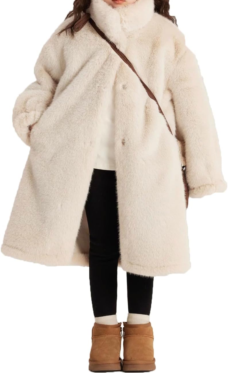 Girls Winter Dress Coat Windbreaker Clothes Fur Outwear Kids White Fleece Jacket - Image 2