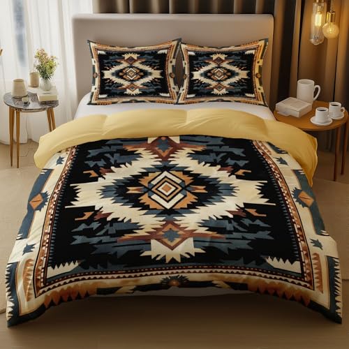 Housse de Couette 220 x 240 cm - Tapis Western : Imprimés Traditionnels Parure de Lit Imprimées Réversibles Brun Housse de Couette décorative imprimée...