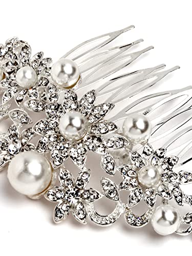 Image of Vogue Hair Accessories Golden And White Pearl Comb Hair Clip For Women (Silver New Hair Comb Clip 01)