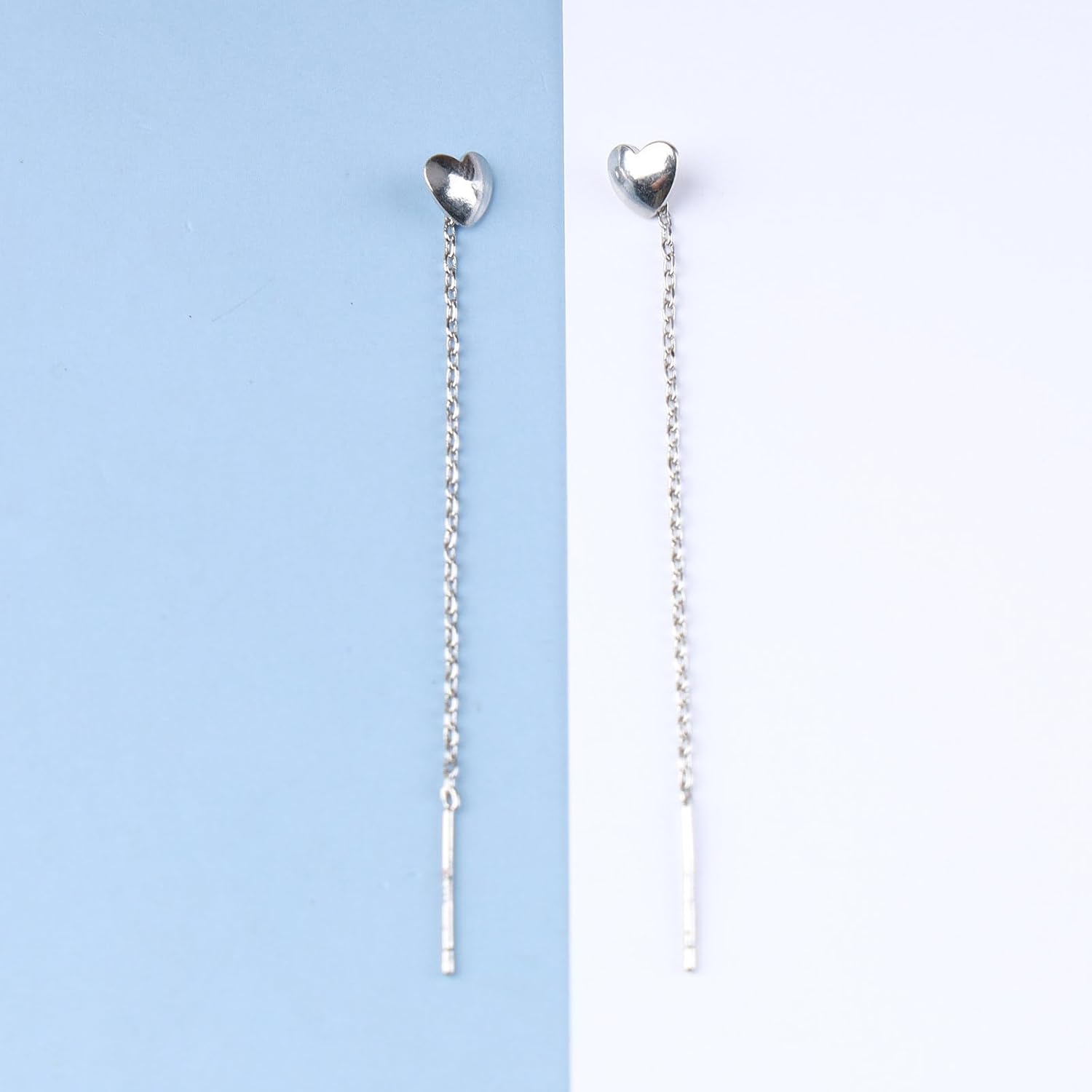 Bohemian Heart Ear Jacket Earrings Gold Heart Stud Earrings Long Tassel Chain Earrings Bar Pull Through Earrings Jewelry for Women and Girls Gifts - Image 6