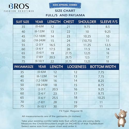 Image of 3BROS BodySuit /Dress for Boys /Girls Full Pajama & Casual Full Sleeves Night Suit Top Combo Kids Set