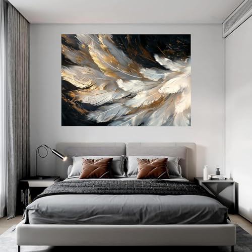 Tableau plume 60x80cm art abstrait moderne sur toile non tissée encadrée