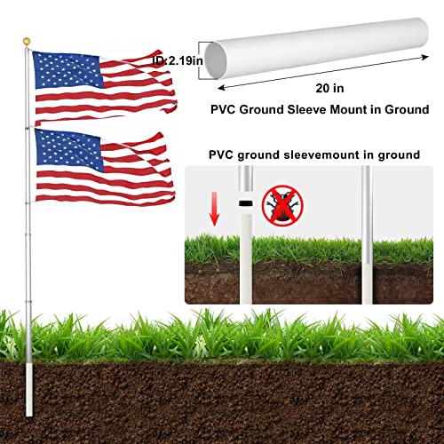 Ffily Flag Pole For Outside In Ground - 25 Ft Heavy Duty Telescopic Flagpole Kit For Yard - Extra Thick Outdoor Telescoping Flag Poles With 3X5 American Flag For Residential Or Commercial, Silver #TOP3