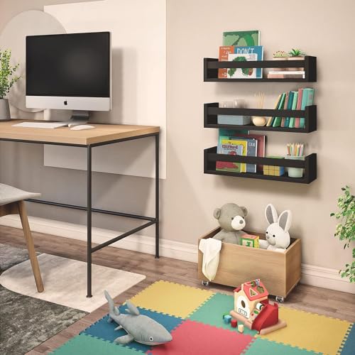 Image of WooDinto Wall Shelves for Living Room, Bedroom|Wall Mounted ShelfWall Hanging Storage Unit|Wall Organiser Shelf (Black, Floating Set of 3 - Black - 18 Inch)