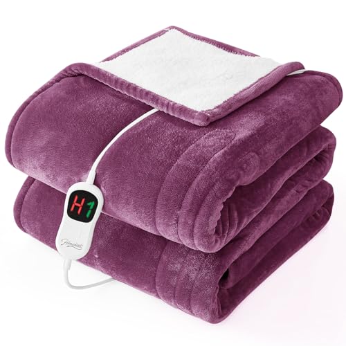 Image of Homemate Electric Heated Blanket Full Size - 72 inchx84 inch Heating Bed Blankets Throw with 8 Hours Auto Off 10 Heating Levels Fast Heating Over-Heated Protection Soft Warm Flannel Bed ETL Certified Purple