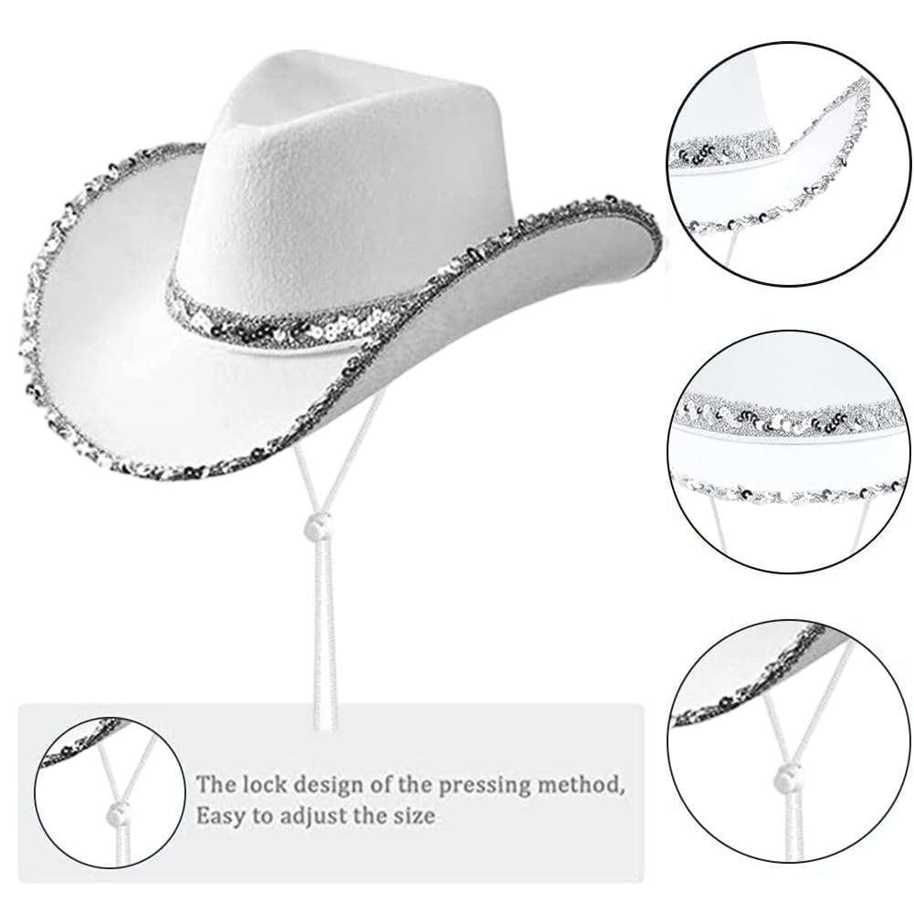 Cappello Cowboy Bambina, Set Cappello da Cowboy Bianco, Decorazione Cappello Cowgirl Cap, Per il Gioco di Ruolo, Festa in Maschera di Carnevale, Regalo di Compleanno, 3PCS