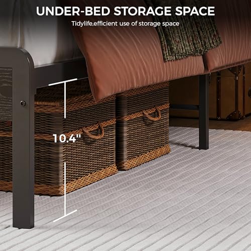 Image of LIKIMIO California King Bed Frame with Headboard, Dark Wood Camas California King with Strong Supports, Sturdy, Noise-Free, No Box Spring Needed, Black