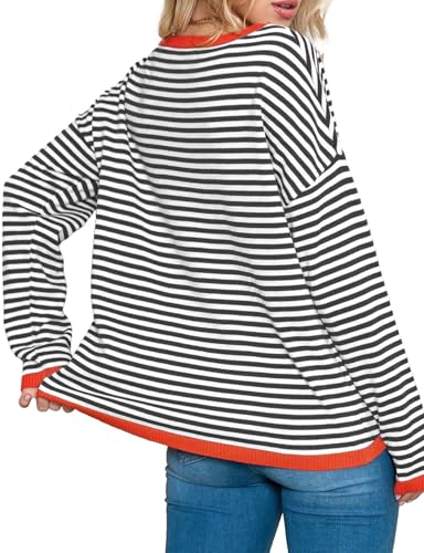 Buauty Womens Long Sleeve Crewneck Knitted Striped Sweaters Casual Color Block Drop Shoulder Pullover 2025 Trendy Tops4