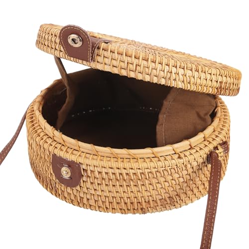uxcell Round Rattan Bag for Women, Handmade Straw Crossbody Bags, Summer Purses Circle Shoulder Bag3
