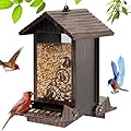 Squirrel Proof Bird Feeder for Outdoor Hanging,Metal Bird Seed Feeder with Bilateral Weight Activated Perches,5LB Large Capacity Wild Bird Feeders for Outside,Easy Refill and Clean,Brown